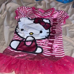 Hello Kitty Pink White Striped Glitter Tulle Dress